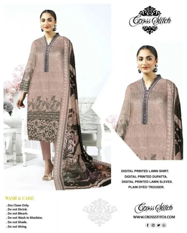 3 Pcs Women's Unstitched Lawn Printed Suit – Stylish & Comfortable Summer Wear