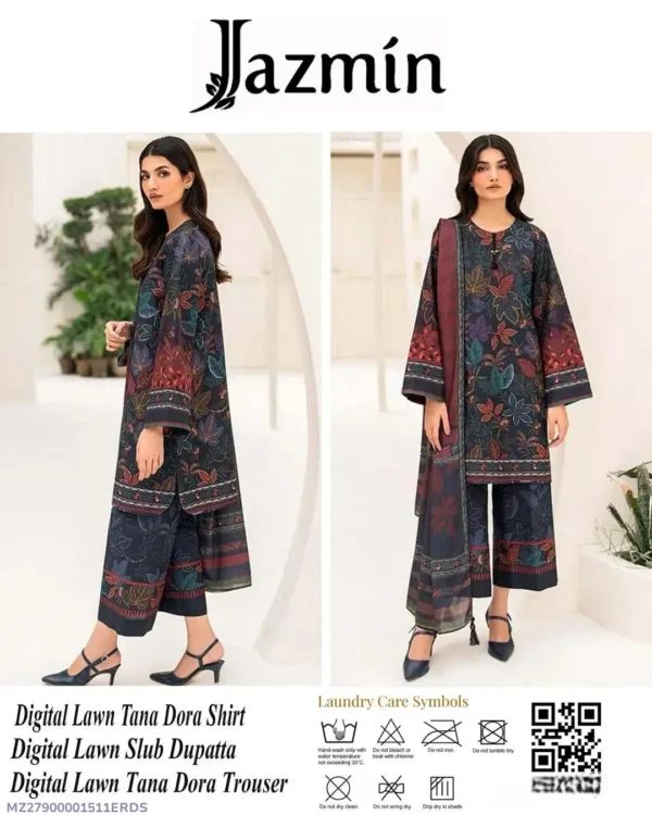 3 Pcs Women's Unstitched Printed Suit Lawn