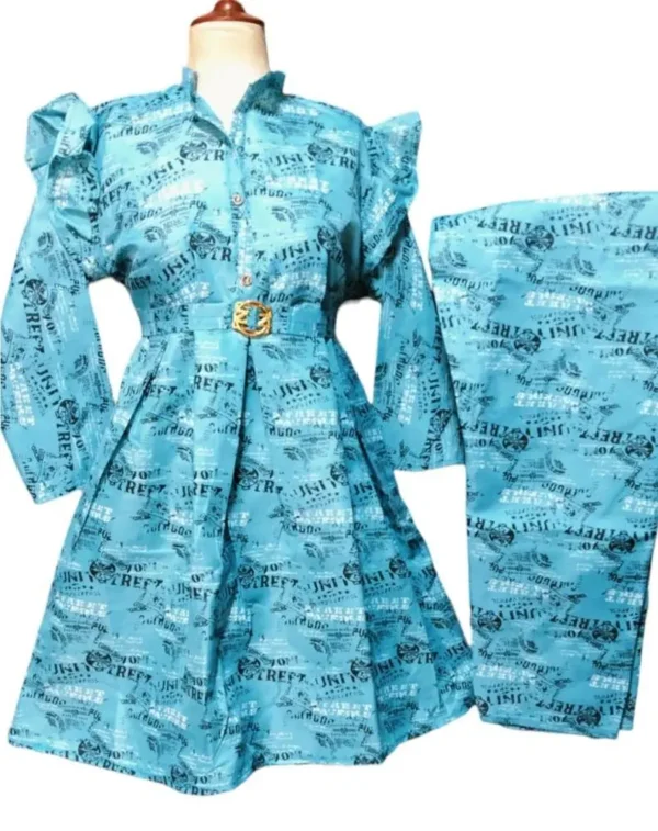 2 Pcs Girl's Stitched Cotton Printed Frock And Trouser