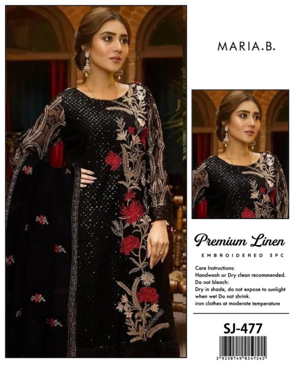 3 Pcs Women's Unstitched Linen Sequins Embroidered Suit – Elegant & Stylish