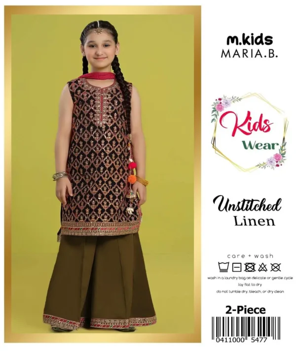 2 Pcs Girl's Linen Embroidered Unstitched Suit – Elegant & Comfortable