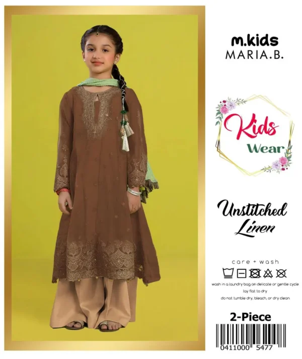 2 Pcs Girl's Linen Embroidered Unstitched Suit – Premium Fabric & Stylish Design