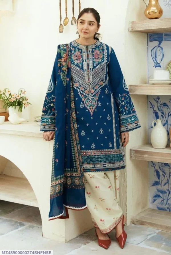3 Pcs Women's Unstitched Embroidered Suit – Elegant & Premium Quality