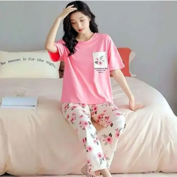 Comfortable Printed Cotton Jersey Night Suit - 2 Pcs Set | Soft & Stylish Sleepwear