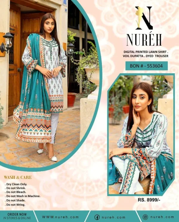 3 Pcs Women's Unstitched Lawn Printed Suit – Stylish & Comfortable Summer Wear