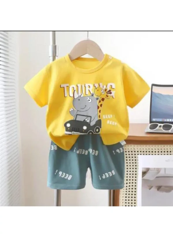 Cotton Jersey Boy's Printed Shirt & Shorts Set – 2 Pcs (Ages 1-5)